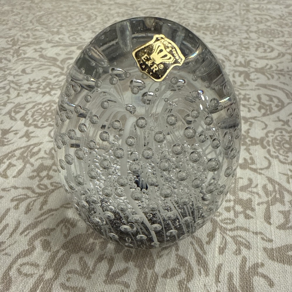Vtg E&R Italian Murano Art Glass Paperweight Controlled Bubble Heavy
